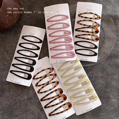 6pcs/pack Geometric Leopard Solid Snap Hairpins Fashion Alloy Bobby Pins Water-drop Oval Hair Clips Headwear For Women Girls