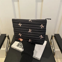 Cute Makeup Bag with Zipper Large Capacity Cosmetic Bag Embroidery Bow Wash Storage Ba close-up view