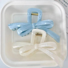 Fashion Blue White Bowknot Large Hair Claw Clip Women Korean Acrylic Hair Clamp Hairpin Ponytail Cli