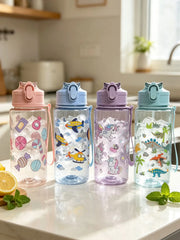 1 Piece 500ml (19 fl oz) Cartoon Printed Straw Cup, Summer Plastic Water Bottle, BPA Free, Portable