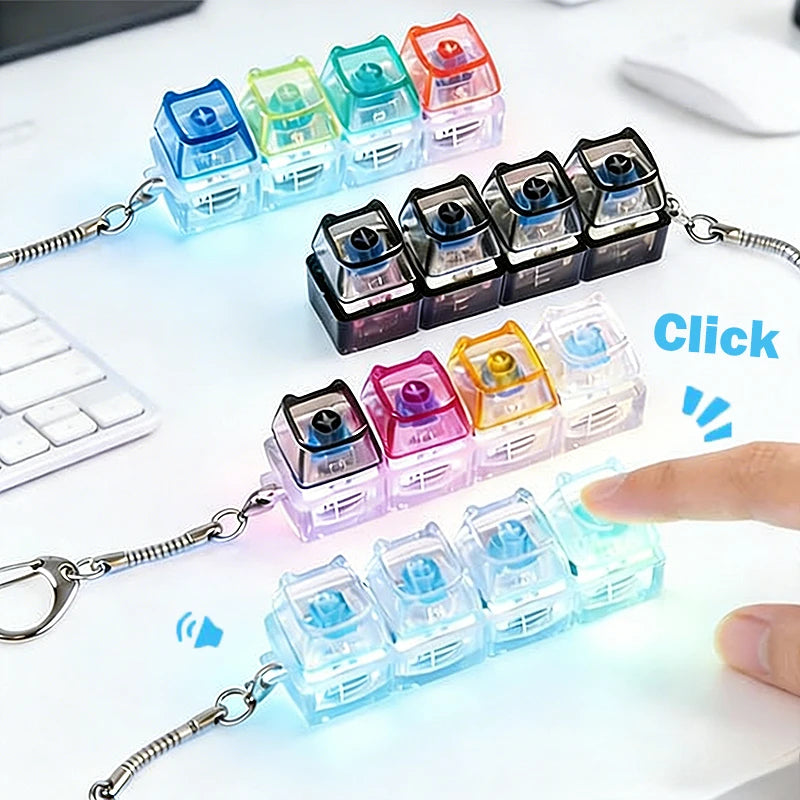 4/9 Keys LED Light Up Keychain Keyboard Clickable Button Fidget Stress Anxiety Relief tool Portable