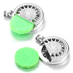 20mm Pattern Insert Perfume Pad Locket Necklace | Stainless Steel Aromatherapy Pendant close-up view
