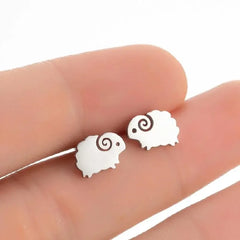 Stainless Steel Sheep Earrings Cute Animal Stud For Women Girl Metal Mini Summer Ear Jewelry Gift Fe