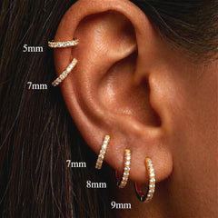 2/6PCS 316L Stainless Steel Minimalist Hoop Earrings Crystal Zirconia Small Cartilage Helix Tragus P