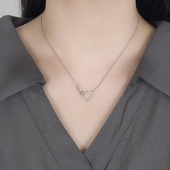925 Sterling Silver Zircon Heart Interlocking Necklace | Retro Chain for Women close-up view