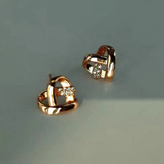 14k Gold Plating Heart Tassel Earrings | Luxury Charm Studs for Women alternate view