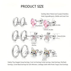 1/6 Pairs Hypoallergenic Screw Back Earrings, Flat Back Earrings Hoops Cat Turtle Cartil detail view