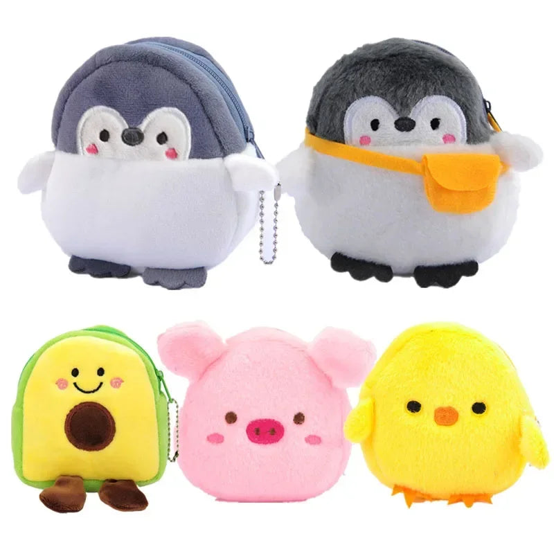 Cute Animal Plush Coin Purse | Zipper Change Purse with Keychain Mini Wallet