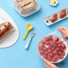 100 Pcs Elastic Food Covers, Disposable Plastic Bowl Lids for Fruit & Vegetable Storage, detail view