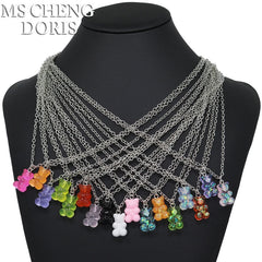 Handmade 33 Styles Colors Cute Resin Gummy Bear Chain Necklaces, Candy Color Pendant For Women&Girl