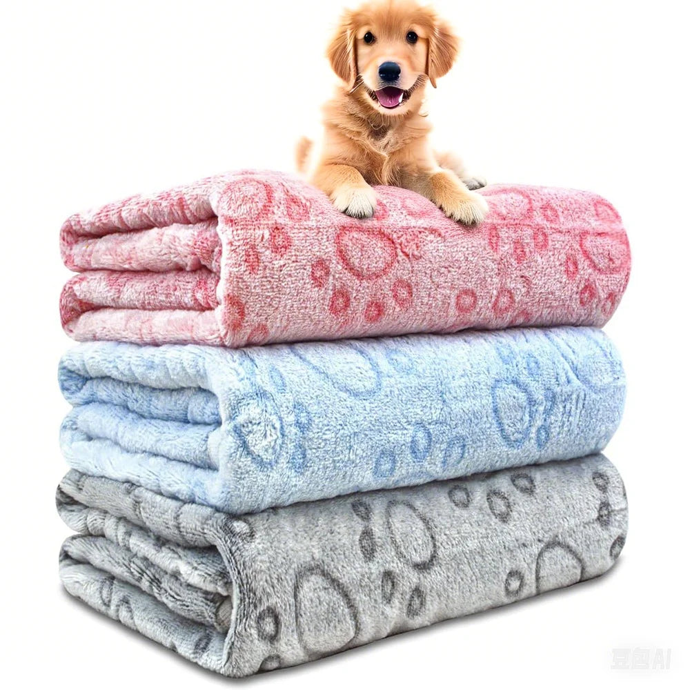1pcs Ultra-Soft Paw Print Dog Blankets - Machine Washable, Cozy Pet Pillow Pads for Indoor & Outdoor