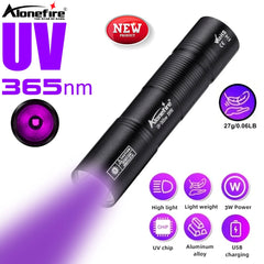 Mini 365nm UV Flashlight USB Rechargeable | Ultraviolet Nail Lamp Torch for Pet Urine, Scorpion, and