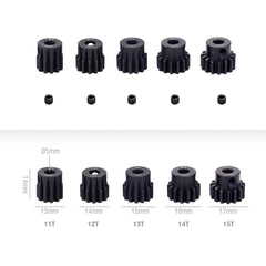 M1 5mm 11T 12T 14T 15T 17T 18T 20T 21T 22T 24T 25T 26T 28T 30T Steel Metal Pinion Moto close-up view