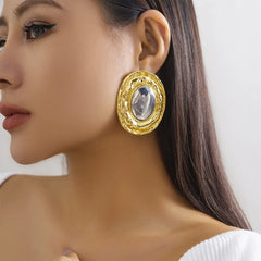 Oversize Glossy Round Circle Stud Earrings | Gold Plated Thick Hoop Jewelry detail view