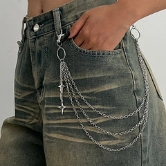 Salircon Punk Multilayer Metal Star Pendant Pant Chain Hip Hop Waist keychain Jeans Chain Women Tren