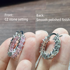 Huitan Princess Square Cubic Zirconia Hoop Earrings Luxury Trendy Ear Circle Earrings fo detail view