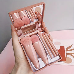 5Pcs Portable Makeup Brush Set With Mirror - Foldable Travel Kit ,Mini Makeup Brush Set Travel Makeu