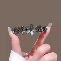Elegant Crystal Flower Hairpin Spring Clip High-end Women's Back of Head Half-tied Hair Clip Girls Korean Style Hair Accessories