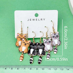 Fashionable Enamel Cat Earrings Set | 3 Pairs Cute Cartoon Drop Earrings for Women an alternate view