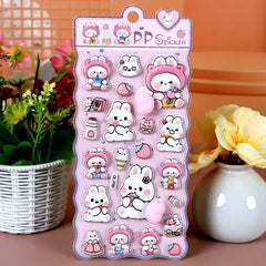 3D Cartoon Stress Relief Stickers | Soft PP Rabbit Bear Dog Decor close-up view