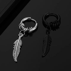 2pc Korean Fashion Punk Rock Cross Feather Stud Earrings for Women And Men High Quality Stainless Steel Hip Hop Ear Jewelry