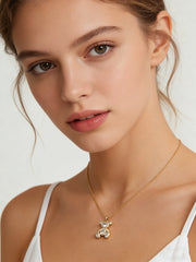 Delicate Cute Pink Zircon Bear Pendant Necklace for Women Girl, Stylish Animal Necklac close-up view