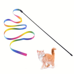 Interactive Cat Toy Funny Rainbow Strips Stick Cat Teaser Wand Pet Toys for Cats close-up view