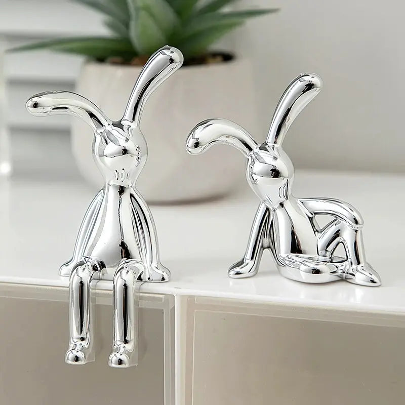 2PC Long-Eared Rabbit Double Statue Cartoon Decoration Accessories Living Room Bedroom Car Decoratio