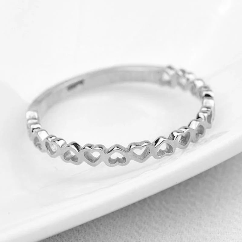 Huitan Exquisite Heart to Heart Finger Rings Women Simple Stylish Metal Rings Daily Wear Statement A