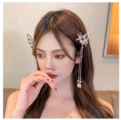 1/2pcs Butterfly Hairpin Vintage Elegant Tassel Hair Clip Moving Butterfly Bangs Side Clip Trembling Butterfly Hairpin Headdress