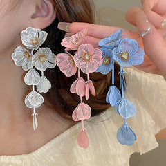 Flower Petal Tassel Earrings | Lightweight Acrylic Drop Earrings alternate view