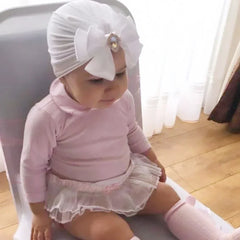 Baby Girl Bowknot Turban Hat with Rhinestone | Soft Knit Headwear for Infants close-up view