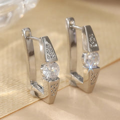 Concise Classic Synthetic Zirconia Inlaid Silvery Plated Hoop Earrings Women Men Punk Style Party Daily Versatile Jewelry Gifts