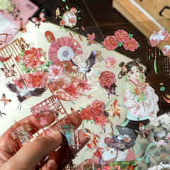 Shell Light PET Chinese Style Theme Stickers | Handmade Collage Scrapbook Decorative Mat detail view