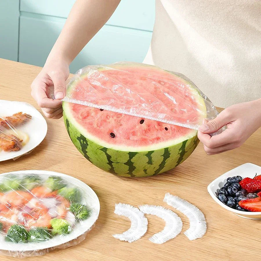 100Pcs Elastic Food Cover Plastic Wrap, Kitchen Storage Accessories Plate Bowl Covers Flim Cap