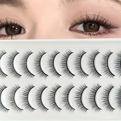 Natural Lashes 10 Pairs Extensions Strip Lashes Natural Look Slender Elongation Eyelashes 6-10mm Cat Eye False Eyelashes