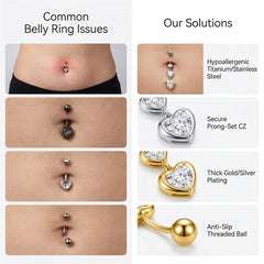 14G Crystal Heart Butterfly Dangle Belly Button Rings CZ Zircon Drop Navel Barbell Bel close-up view