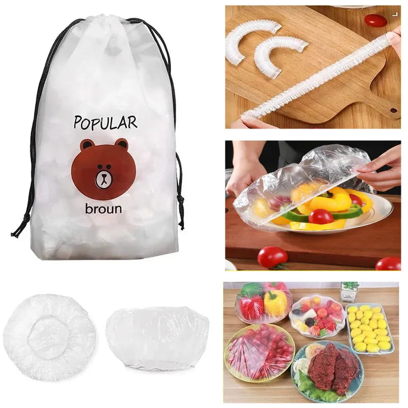 100PCS Disposable Food Cover Plastic Wrap Kithchen Refrigerator Fruit Food Stretch Protection Flim D