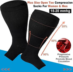 1 Pair Plus Size Compression Socks Women Wide Calf Open Toe Graduated Medical Support Stockings Toeless Flight Pressure Socks
