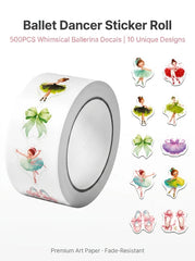 1Roll(500Pcs) Kawaii Ballet-Themed Dancing Girls Pattern Stickers 2.5cm/1.0'' 10 Designs Decals Diy