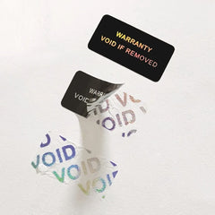 100 Pack Tamper Proof Warranty Stickers | Security Seal Void Labels close-up view
