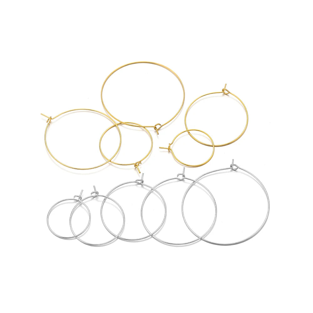 20pcs Stainless Steel Big Circle Hoop Earrings Wires | 18K Gold Plated or Steel Color, 20-40mm