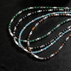 Vnox Stainless Steel Natural Stone Beaded Necklace | Trendy Adjustable Choker for Men Women