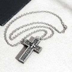 Punk Cross Pendant Necklace for Men,3D Vintage Openable Metal Pendant,Pill Necklace Gift