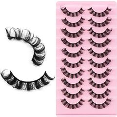 10 Pairs D Curl False Eyelashes Russian Volume Strip Lashes Fluffy Thick Wispy Fake Eyelashes for Party Stage Makeup