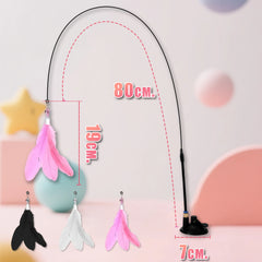Long Pole Cat Teaser Toy with Steel Wire Feather and Sucker Cute Rotating Kitten Stic alternate view