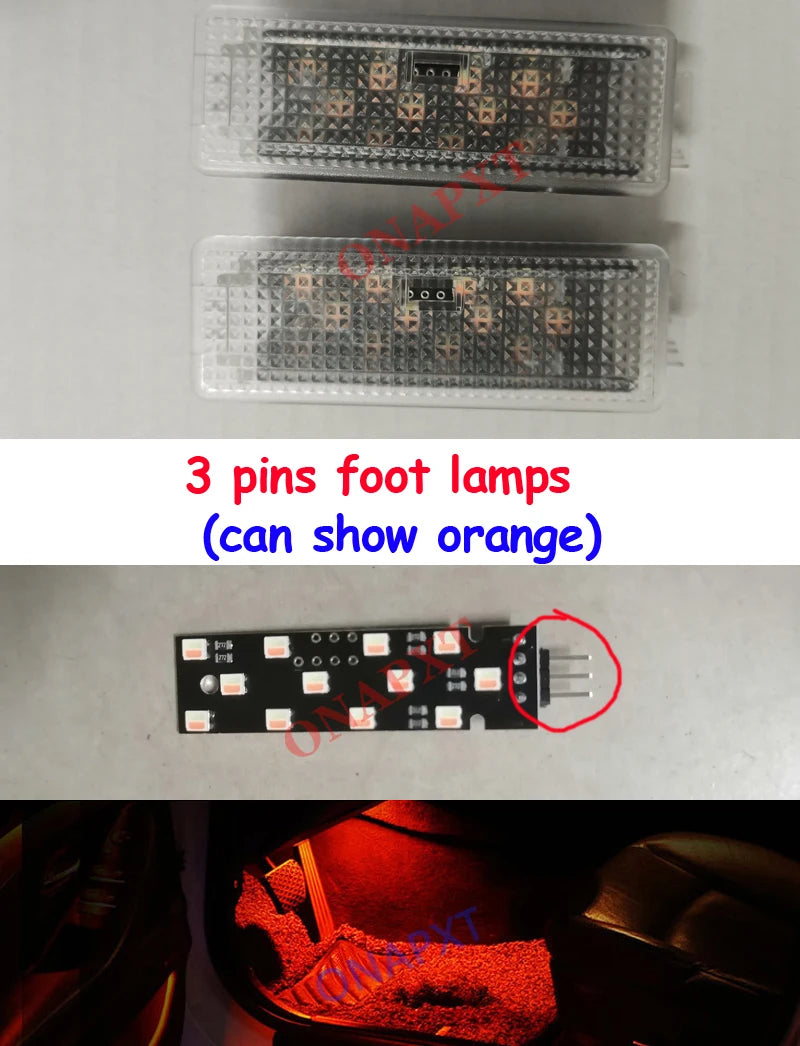 3 Pins Foot Lamp Orange Blue Ambient Light for BMW 1 2 3 4 5 Series F30 F32 F36 F10 F11 F18
