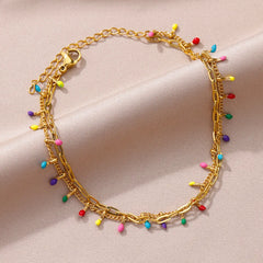 Colorful Boho Drops Anklets For Women Gold Color Stainless Steel Geometric Anklet Luxu close-up view