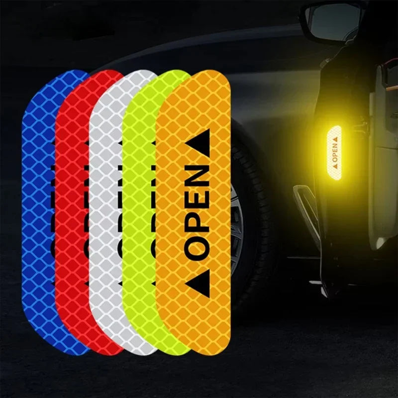 4PCS Reflective Car Door Sticker Safety Warning Reflector Tape