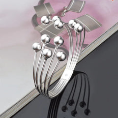 Andara 925 Silver Bead Open Cuff Bracelet Bangle | Unisex Sterling Silver Jewelry Gift detail view
